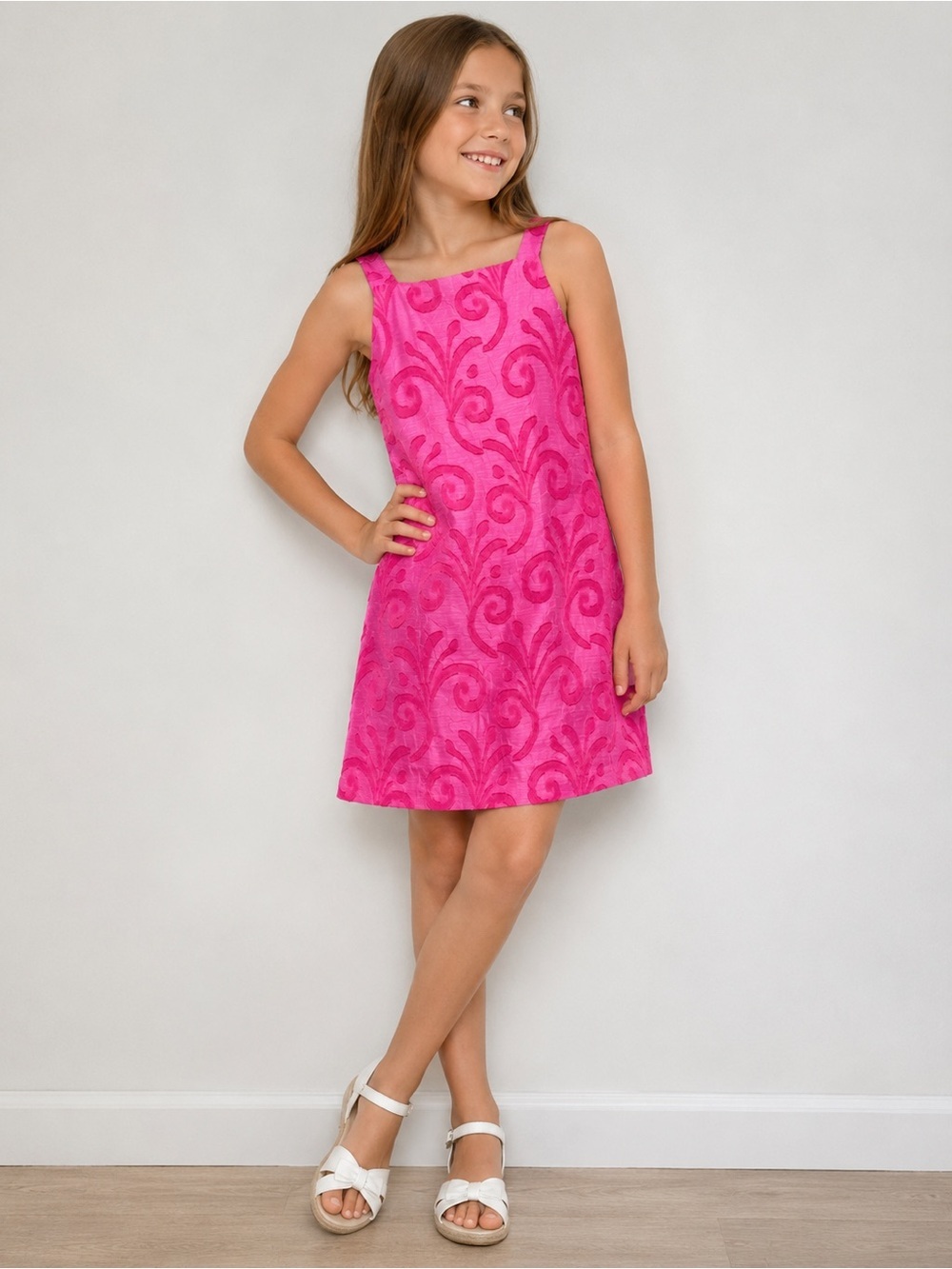 Maggie Breen Too Girls Pink Textured Swirl Sleeveless A-Line Dress Size 10